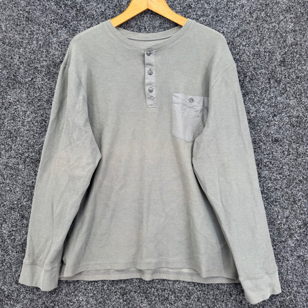 Untuckit Mens XXL Grey Pima Cotton Waffle Henley Long Sleeve Pocket Shirt